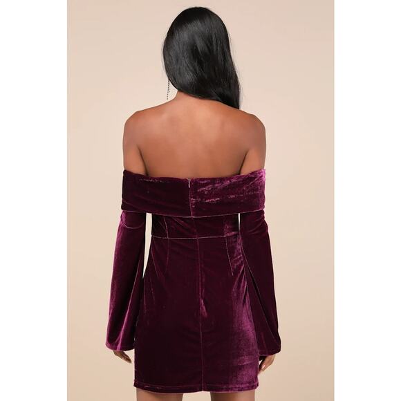 LULUS Glam Plum Velvet Off-the-Shoulder Mini Dress, Size Medium - Picture 5 of 14